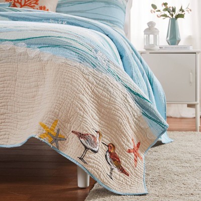 Maui Blue Cotton Reversible Quilt Set with Shams