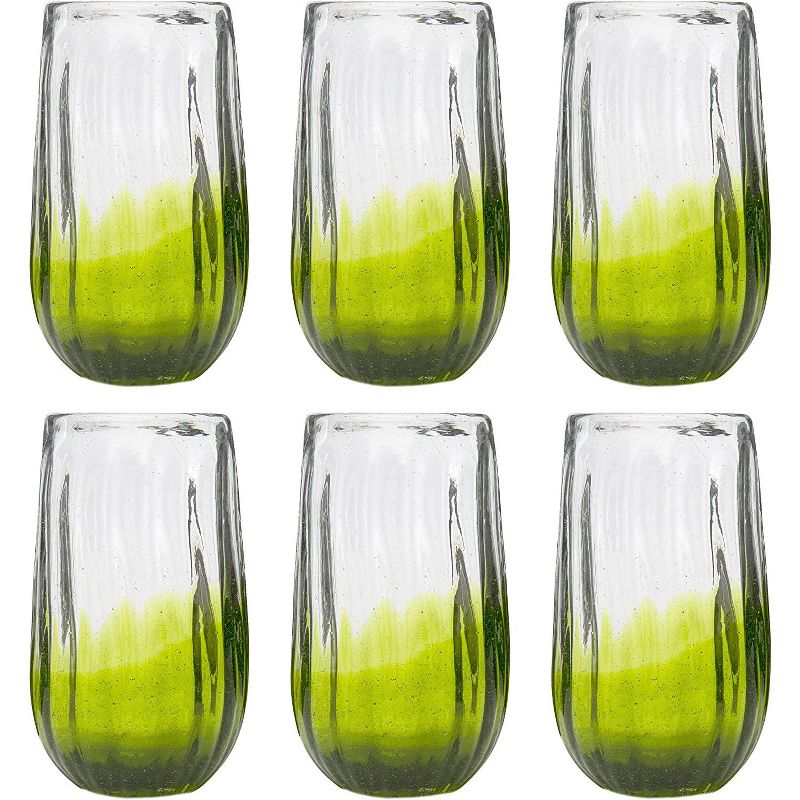 Amici Home Rosa 20 Ounce Highball Glasses, Mexican Glass Drinkware, Set of 6, Ombre & Optic Finish, 1 of 4