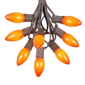 Novelty Lights 25 Feet C9 Ceramic Christmas String Light Set, Ceramic Vintage Holiday Hanging Light Set, Brown Wire - 1 of 4