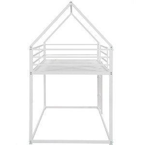 Gulches Twin over Twin Metal House Bunk Bed - Built-in Convertible Ladder, High Guardrails, Timeless Design, White - 1 of 4