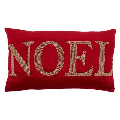 12"x20" Oversize Beaded 'Noel' Poly Filled Throw Pillow - Saro Lifestyle