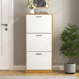 GDFStudio Jace 21" Modern Wooden Shoe Storage Cabinet with 3 Flip Drawers - 1 of 4
