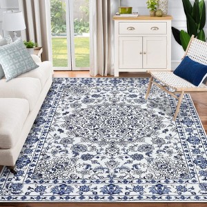 Coucheta Vintage Distressed Medallion Area Rug, Machine Washable Non-Slip Boho Floral Carpet for Living Room, Bedroom & Dining Room, Office, Nursery - 1 of 4