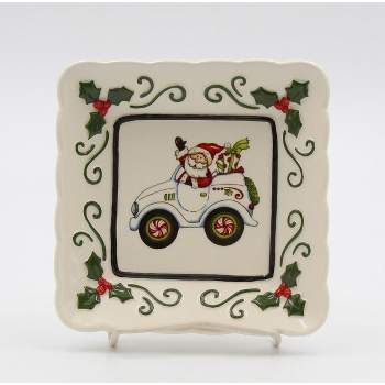 Kevins Gift Shoppe Ceramic Santa Is Coming To Town Driving Car Square Plate Set Of 3