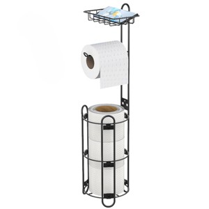 SEVOBAL Tissue Paper Roll Stand Shelf Bathroom Toilet Paper Storage Holder Floor Standing Toilet Paper Dispenser, Black, 14.04"*7.22"*2.34" - 1 of 4
