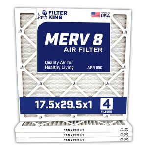 Filter King 17.5x29.5x1 Air Filter | 4-PACK | MERV 8 HVAC Pleated A/C Furnace Filters | MADE IN USA | Actual Size: 17.5 x 29.5 x .75" - 1 of 4