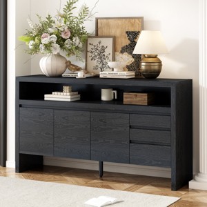 MDF Sideboard Buffet Cabinet,Accent Cabinet with 3 Drawers and Shelves for Entryway Dining Room,Modern Enclosed Storage Cabinet-Coolbibila - 1 of 4
