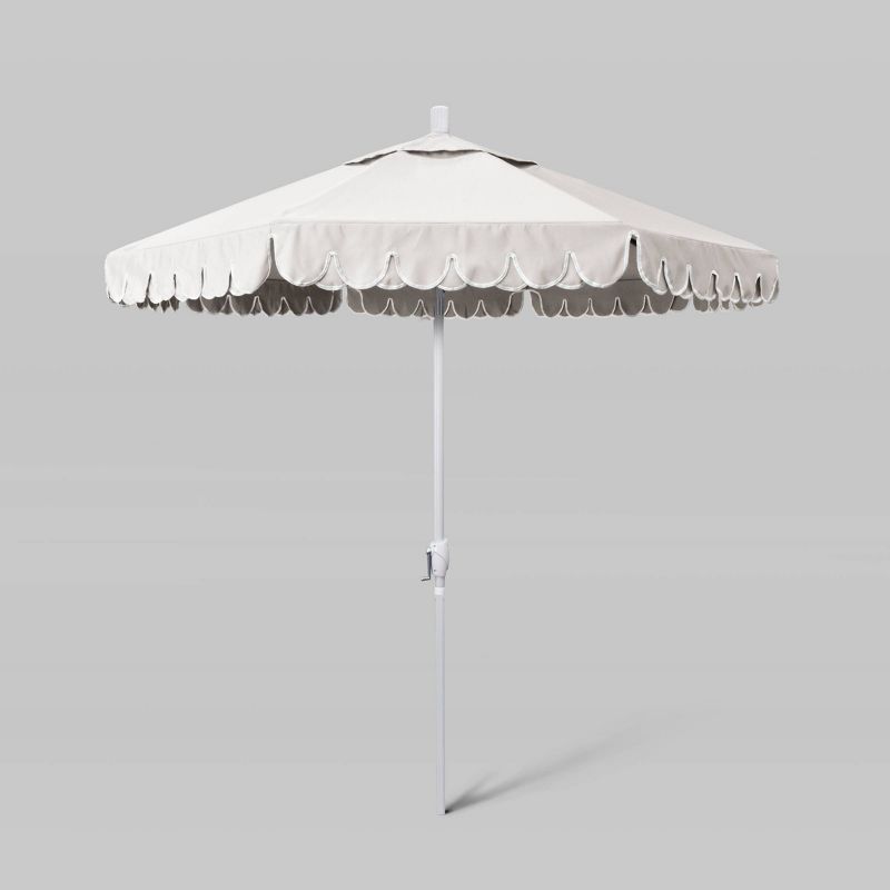 7.5' Sunbrella Scallop Base Market Patio Umbrella with Crank Lift - White Pole - California Umbrella, 1 of 5