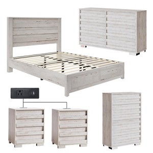 AMERLIFE 5 Pieces Farmhouse Bedroom Sets, Bed Frame, 54" W 6 Drawer Dresser, 47'' H 5 Drawer Dresser, Nightstand Set of 2 - 1 of 4