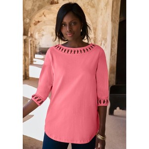 Jessica London Stretch Cotton Lattice Boatneck Tunic - 1 of 4