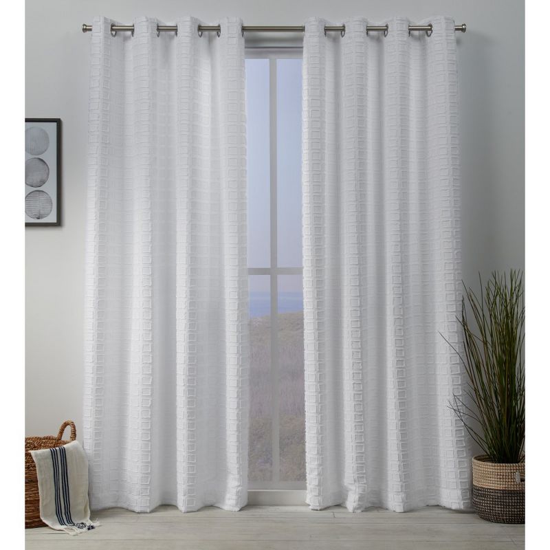 Squared Embellished Grommet Top Curtain Panel Pair -Exclusive Home, 1 of 9