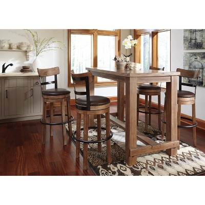 Industrial Swivel Barstool with Faux Leather Seat, Light Brown