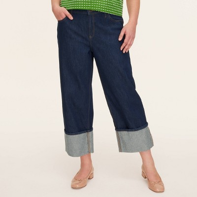 Women's High-Rise Straight Leg Wide Cuff Jeans - kate spade new york x Target Dark Blue