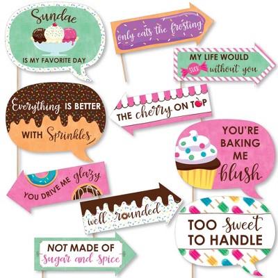 Big Dot of Happiness Funny Sweet Shoppe - Candy and Bakery Birthday Party or Baby Shower Photo Booth Props Kit - 10 Piece