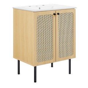 Modway Chaucer 24" Bathroom Vanity Cabinet – Modern Farmhouse Sink Base with Slatted Door and Storage Shelf - 1 of 4