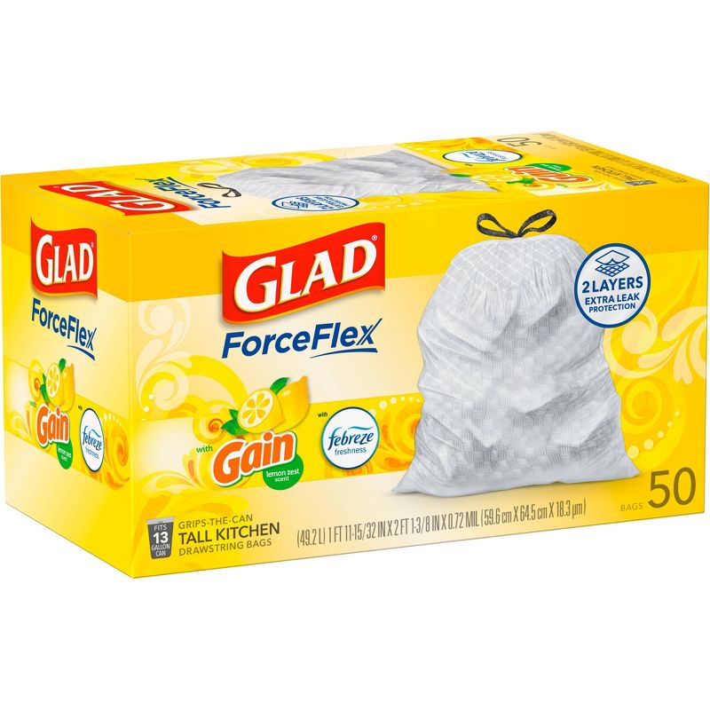 Glad ForceFlex DrawString Trash Bags - Lemon Zest - 13 Gallon - 50ct, 3 of 9