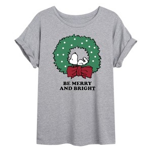 Women's - Peanuts - Holiday Vibes Oversized Graphic T-Shirt - 1 of 4