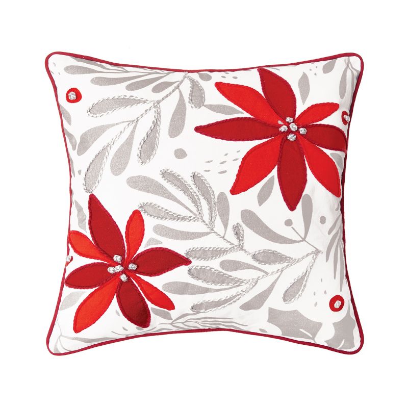 C&F Home Poinsettia Christmas Printed & Embellished Throw Pillow, 1 of 5