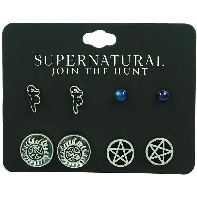 Supernatural Join The Hunt Earring Set, 4 Pack SilverBlack, 2 of 5