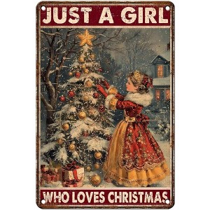 Lomsoe Just a Girl Who Loves Christmas Metal Sign Vintage Christmas Tree Tin Poster Holiday Wall Decor Christmas Decor Christmas Gift 8x12Inch - 1 of 1