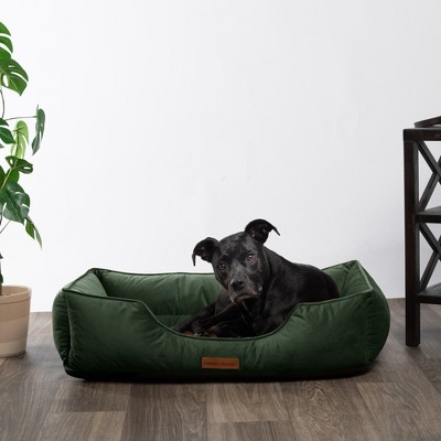Large Forest Green Velvet Rectangular Dog Bed