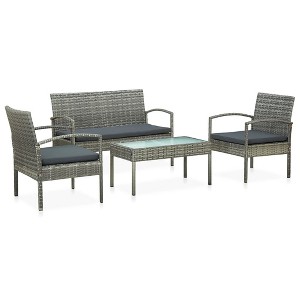 vidaXL 4 Piece Patio Lounge Set with Cushions Poly Rattan Gray - 1 of 4