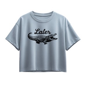 Girls' - Instant Message - Later Gator Short Sleeve Boxy Graphic T-Shirt - 1 of 3