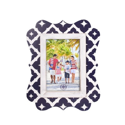 Beachcombers 9.45" Wood Indigo Ikat Printed Frame