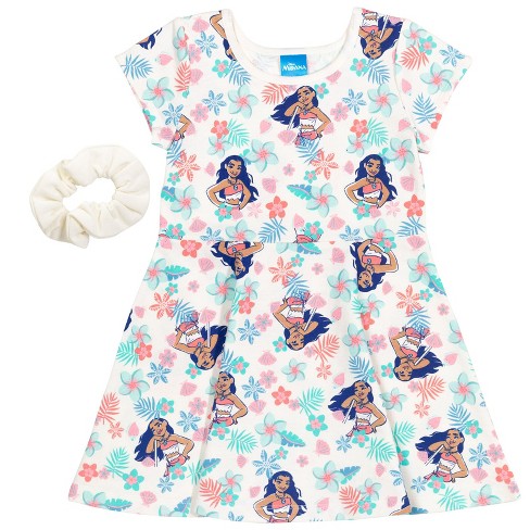 Disney Princess Moana Big Girls Short Sleeve Dress Scrunchy Set