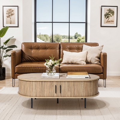 Mid-Century Modern Oval Oak Coffee Table with Storage