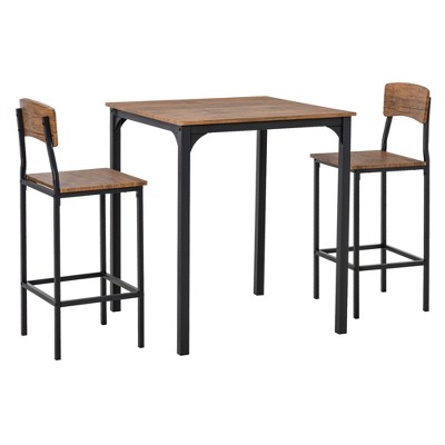 Rustic Brown MDF and Steel Pub Table Set with 2 Chairs