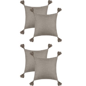 Unique Bargains Linen Fringe Pillow Covers Set with Tassel Design 4 Pcs - 1 of 4