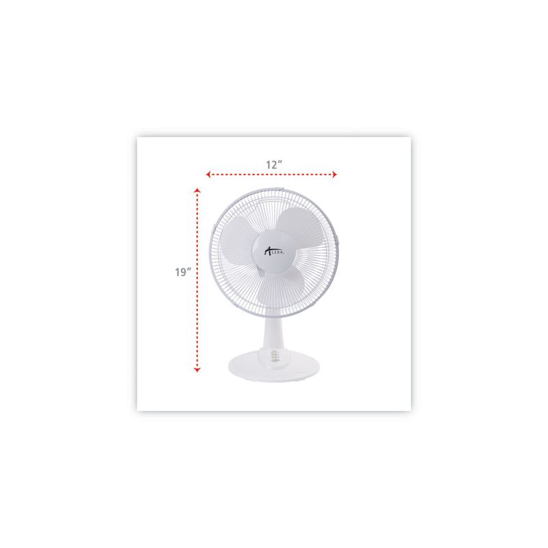 Alera 12" 3-Speed Oscillating Desk Fan, Plastic, White, 2 of 7
