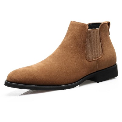 Santimon Men's Suede Leather Chelsea Boots Formal Business Pointed Toe BrownCasual Ankle Leather Boots