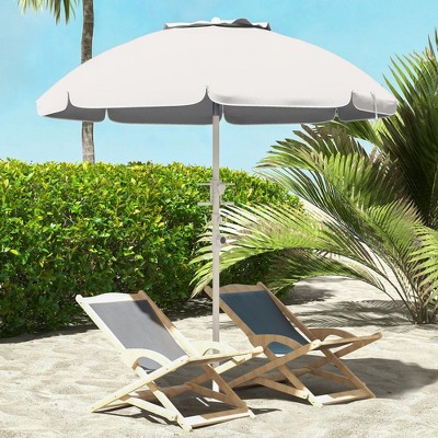 Cream White 5.7 ft Beach Umbrella with Cup Holders and Hooks