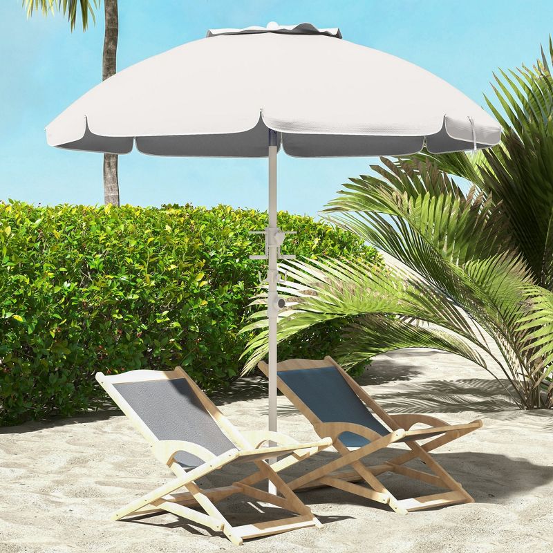 Outsunny 5.7' Beach Umbrella with Cup Holders, Hooks, Vented Canopy, Portable Outdoor Umbrella, 3 of 7