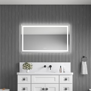 PAGED LED Bathroom Mirror with Front and Backlight, Wall Mounted Vanity Mirror with Aluminum Frame, Anti-Fog, Memory, 3 Colors - 1 of 4