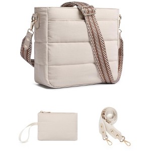 Purses for Women 2PCS Puffer Quilted Crossbody Shoulder Hobo Bags Trendy Ladies Handbag with Coin Wallet 2 Adjustable Straps Beige - 1 of 4