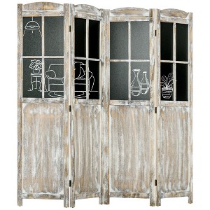 4 Panel Room Divider, 5.6' Tall Farmhouse Style Folding Indoor Portable Wood Privacy Screen with Black Boards - 1 of 4