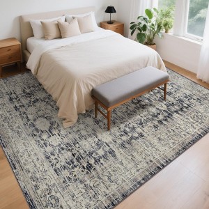 Area Rug Washable Rugs Vintage Floral Low Pile Area Rugs Non-Slip Backing Carpet for Bedroom - 1 of 4