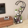 Tangkula 5-Tier Metal Plant Stand, Heart-shaped Plant Shelf Tiered Plant Stand with 4 Hanging Hooks, Wide Slatted Platform Black/Pink & Blue/White - 4 of 4