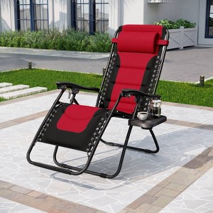 Captiva Designs Patio Zero Gravity Free Padded Seat Recliner with Cup Holder & Alloy Steel Frame - Dark Red - 1 of 4