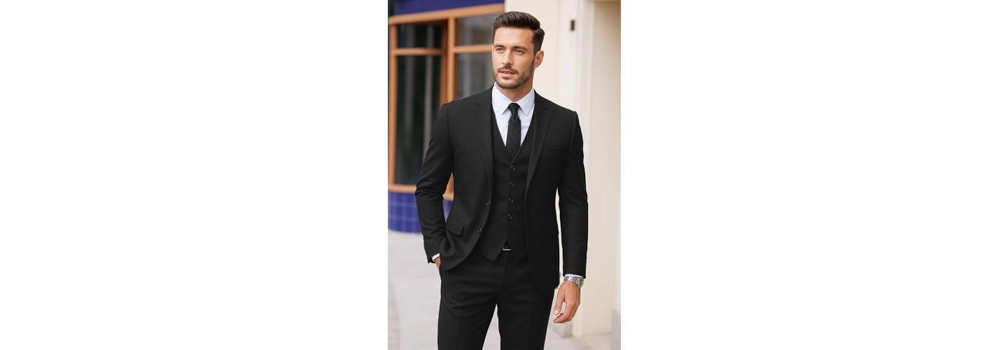 Мужские платья COOFANDY Suits for Men Slim Fit 3 Piece Single Breasted Suit Men Wedding Business Dinner Party Prom Tuxedo Dress Suit Black, цвет: Чёрный — фото 2