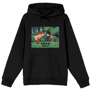 Future Boy Conan Jimsy And Conan Fighting Long Sleeve Men's Black Hooded Sweatshirt - 1 of 3
