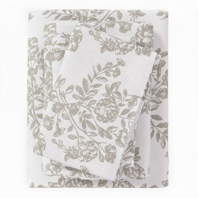 100% Cotton Winter Floral Printed Flannel Sheet Set - Great Bay Home