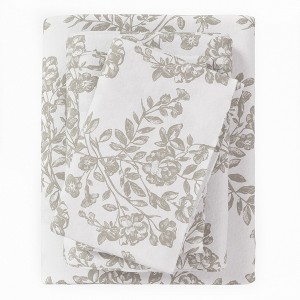 100% Cotton Winter Floral Printed Flannel Sheet Set - Great Bay Home (King, Toile - Grey) - 1 of 4