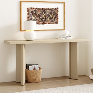 NicBex 63" Extra-Long Modern Console Table with Geometric Legs, Wood Veneer Entryway Table with Shelf, TV Stands for Living Room, Entryway - 1 of 4
