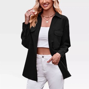 Womens Shacket Light Wight Coats Collared Tops with Pockets Fall Causal Shackets Button Down Shirts Plunging Deep V Neck Shackets - 1 of 4