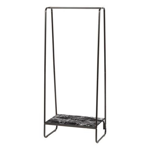 Honey-Can-Do Black/Natural Freestanding Metal Clothing Rack with Wood Shelves