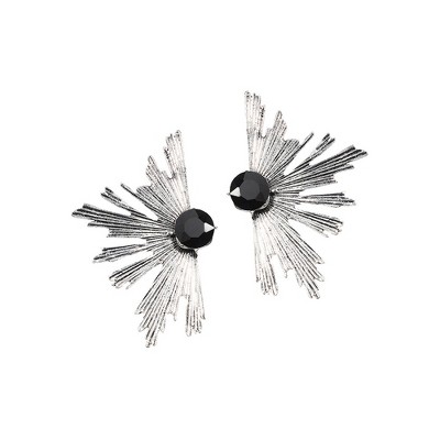 SOHI Women's Onyx Black Metallic Flora Drop Earrings
